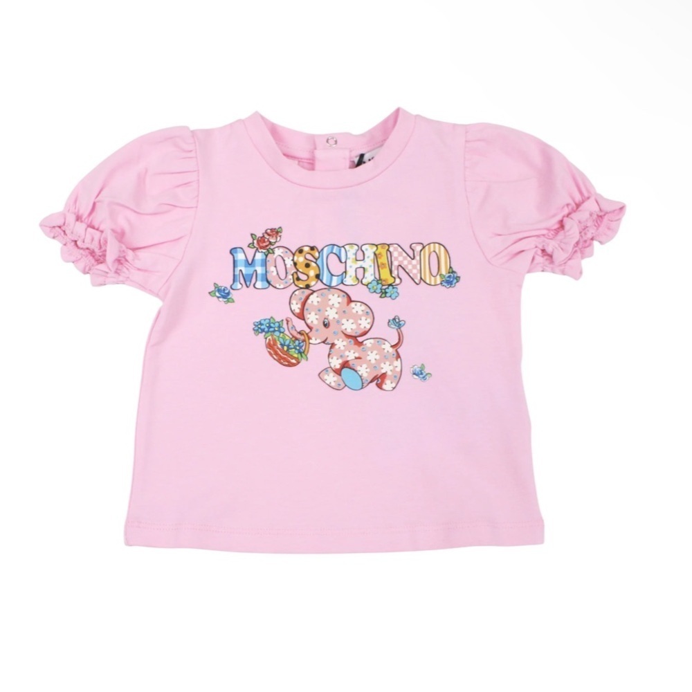 Moschino Light Pink Kids Tee with Elephant Graphic